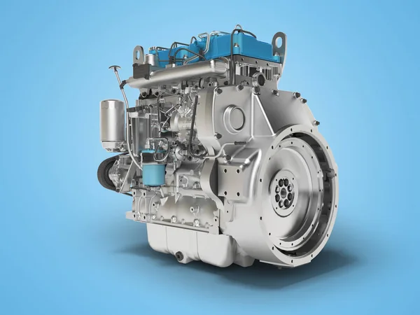 3D vykreslování modrého dieselového motoru pro montáž vozu na modrý hřbet — Stock fotografie