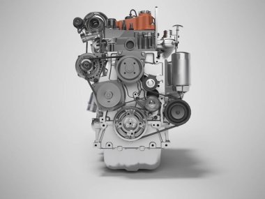 Otomobil ön görünümü için gri arkadaki dizel motorun 3D görüntülemesi