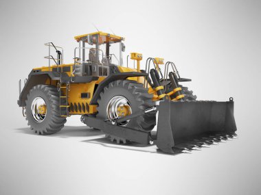 Evrensel turuncu tekerlek buldozer gri arka planda 3D görüntüleme