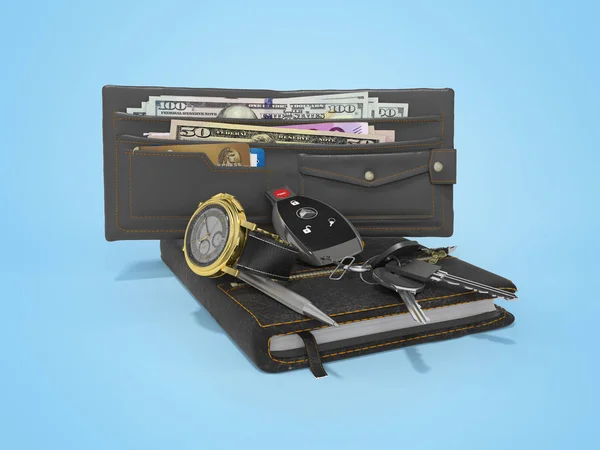 3D konvertering företag uppsättning gentleman plånbok bil nycklar klocka inte — Stockfoto