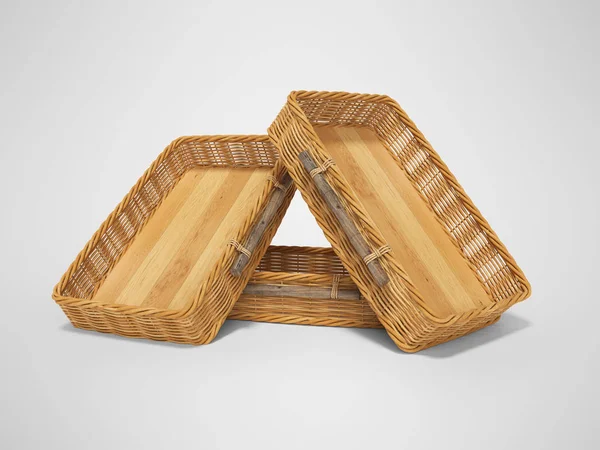 3d rendering of group wicker wooden boxes for transporting fruit — Stock Photo, Image