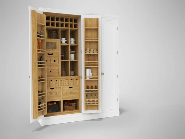 Gabinete organizador de madera de renderizado 3D para electrodomésticos en el kitc —  Fotos de Stock