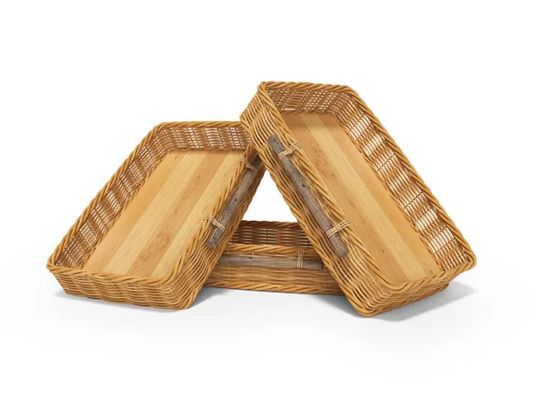 3d rendering di scatole di legno di vimini di gruppo per il trasporto di frutta — Foto Stock