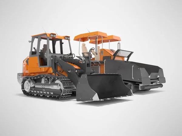 Macchine stradali spianatrice arancione e con trattore bulldozer cingolato 3 — Foto Stock