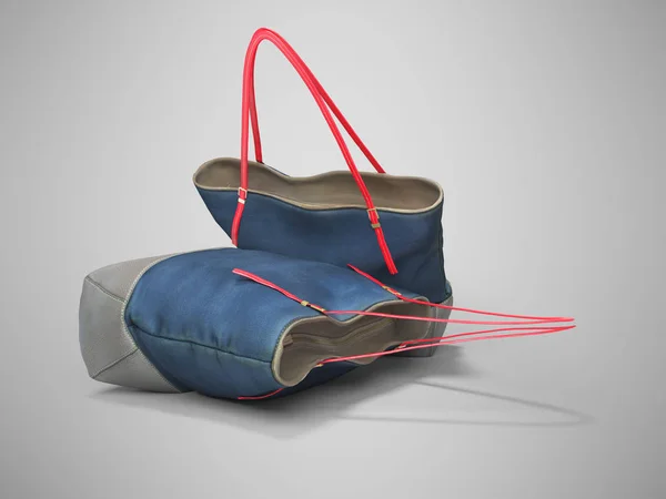 Representación 3D de dos bolsas de playa con asas largas aisladas en gris b — Foto de Stock
