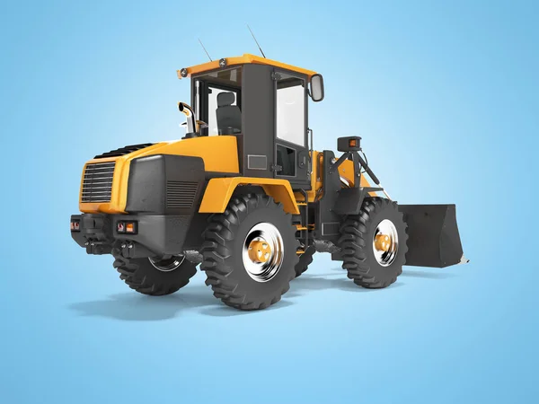 Orange road frontal loader 3D rendering on blue background with — Stock Photo, Image