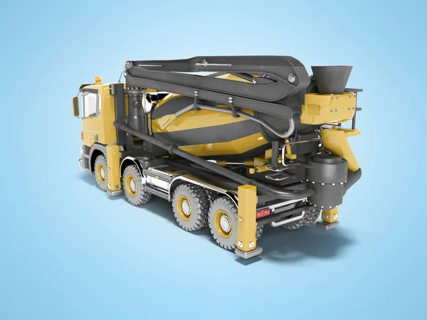 Žlutá míchačka kamionů s čerpadlem na beton s dopravníkovým pásem iso — Stock fotografie