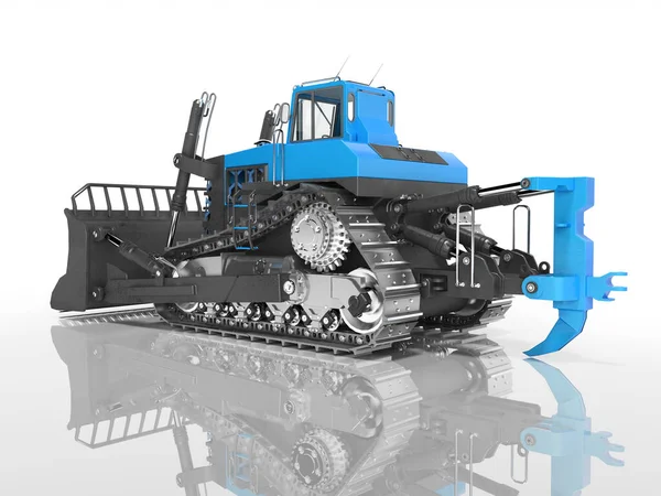 Carrera tecnología oruga azul bulldozer 3D renderizado en whi —  Fotos de Stock