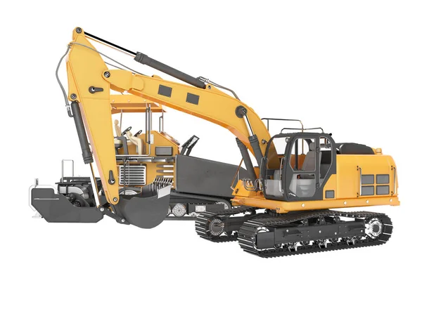 Groupe de machines de construction de routes orange sur chenilles bulldozer an — Photo