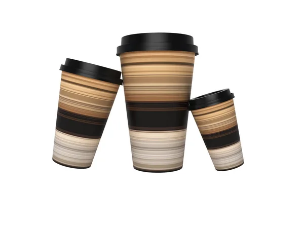 Tasses en papier pour café latte rendu 3D sur fond blanc non — Photo