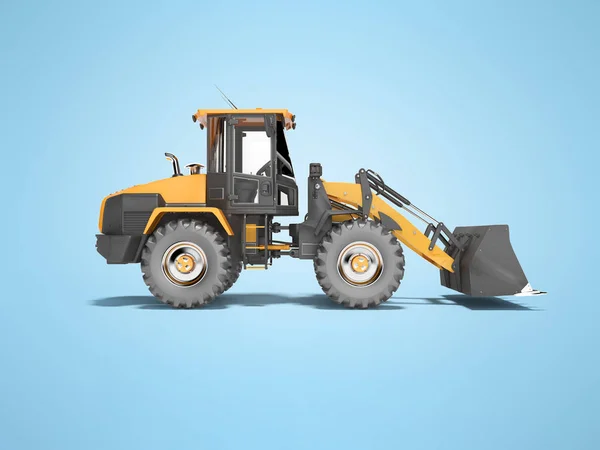 Orange road car wheel bulldozer 3D rendering on blue background — Stock Photo, Image