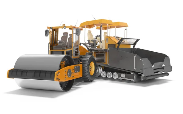 Maszyny do budowy dróg pomarańczowy rozrzutnik asfaltu i — Zdjęcie stockowe