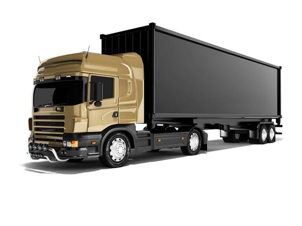 3d rendering traktor truk dengan trailer hitam pada backgroun putih — Stok Foto
