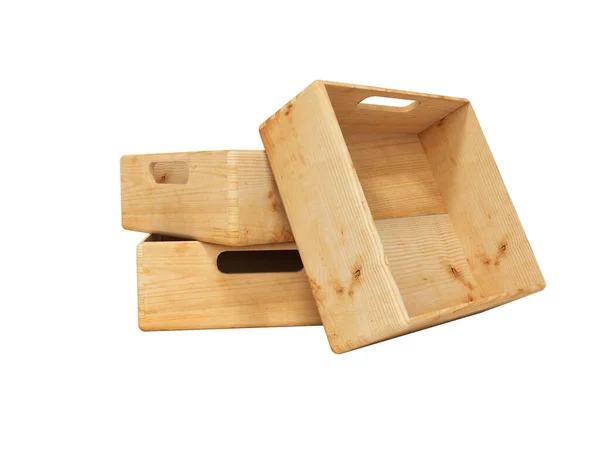 Set di rendering 3d di scatola profonda in legno per il trasporto di merci oltre — Foto Stock