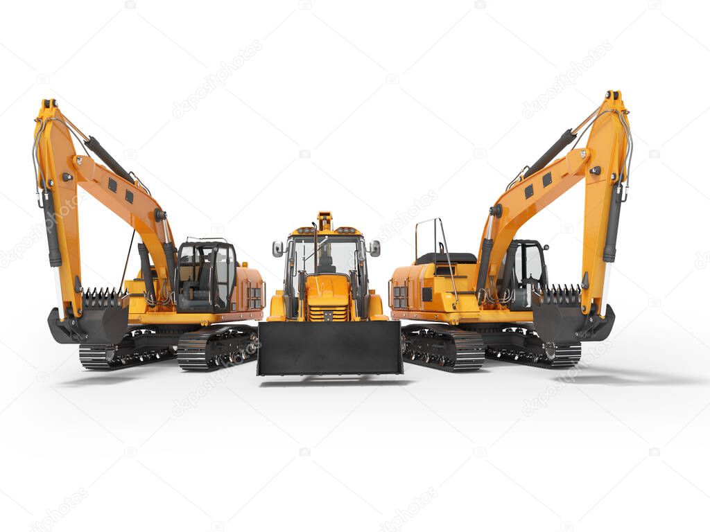 3D rendering orange construction machinery multifunction tractor