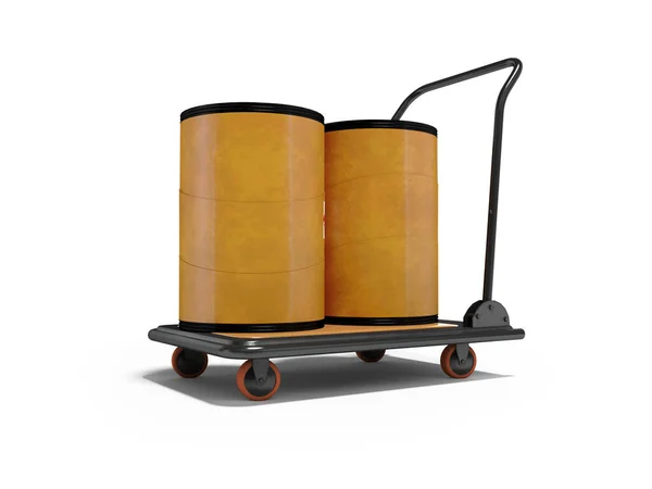 三维渲染运输两桶橙色推车在白色背景的阴影 — 图库照片