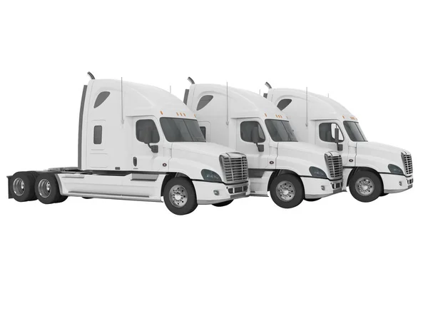 Rendering White Truck Group Long Distance Trucking Side View White — Stock Photo, Image