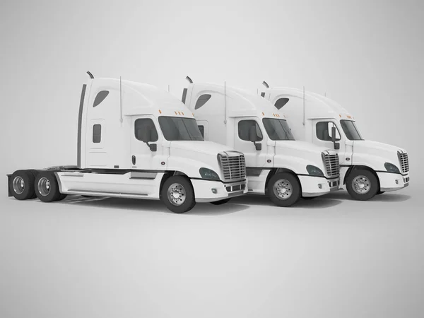 3d rendering of white truck group for long distance trucking side view on gray background with shadow