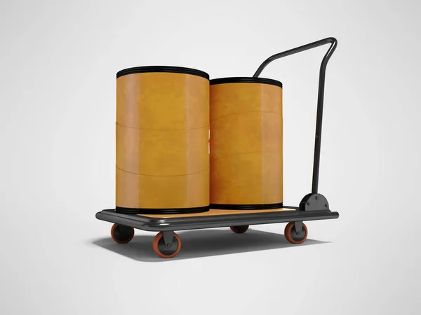 Representación Transportando Dos Barriles Carro Naranja Sobre Fondo Gris Con — Foto de Stock