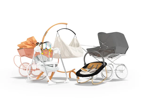 Rendering Concept Baby Rocking Chair Bed Rocking Chair Sleeping Stroller — Stock Photo, Image