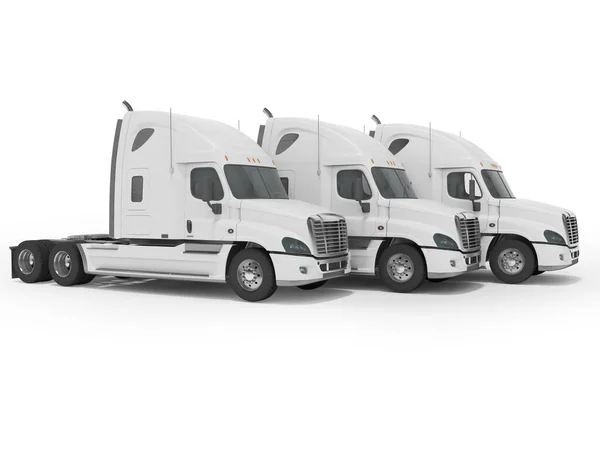 Renderowania Grupy Biały Samochód Ciężarowy Dla Dalekobieżnej Ciężarówki Widok Boku — Zdjęcie stockowe