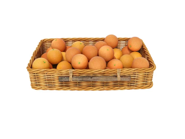 Rendering Wicker Wooden Basket Oranges White Background Shadow — Stock Photo, Image