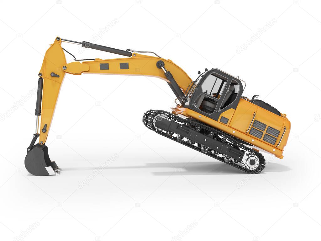 3d rendering concept work orange crawler excavator left view on white background with shadow