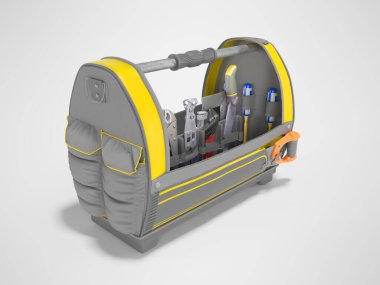 Gri arkaplanlı ve gölgeli ana arkaplan araçları ile 3B çanta açmak