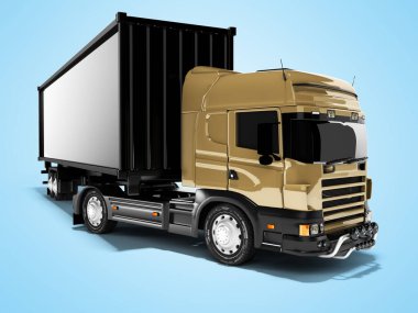 3D rending kahverengi yol nakliyecisi ile siyah römork ön görünümü ile gölge ile