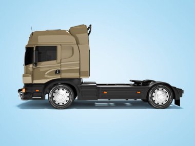3D görüntüleme kahverengi yol kargo kamyonu yan görünümü mavi arka planda gölge