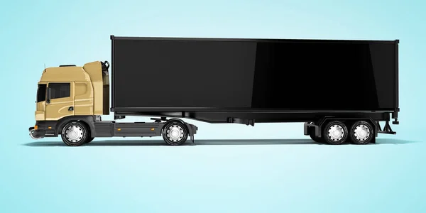 3Dレンダリング茶色の道路貨物ダンプトラックとともに黒の半トレーラーサイドビュー影と青の背景に隔離 — ストック写真
