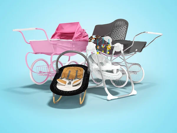 Rendering Concept Set Sleeping Baby Baby Carriage Pink Black Hanging — Stock Photo, Image