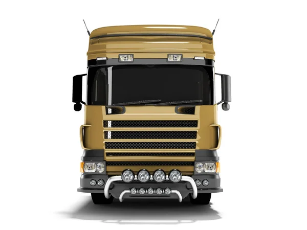 3D渲染棕色道路倾卸卡车前视镜白色背景阴影 — 图库照片