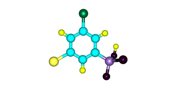 3-溴-5-chlorobenzenesulphonic 酸分子结构上白色孤立 — 图库照片