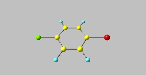 Estructura molecular del 1-bromo-4-clorobenceno aislada en gris —  Fotos de Stock