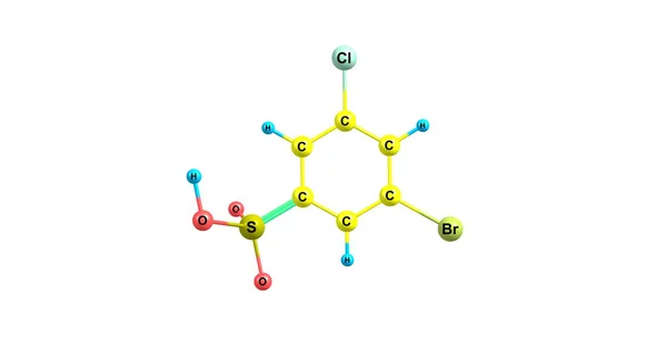 3-溴-5-chlorobenzenesulphonic 酸分子结构上白色孤立 — 图库照片