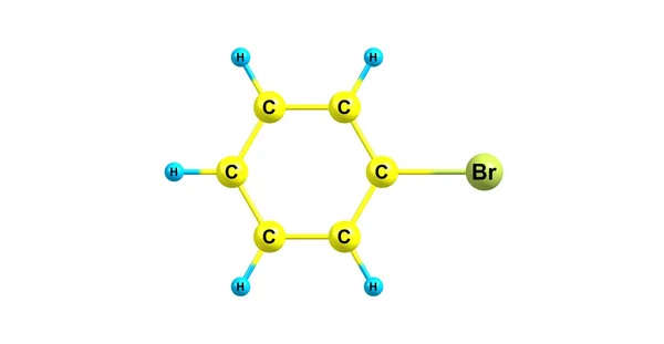 Moleculaire structuur broombenzeen geïsoleerd op wit — Stockfoto