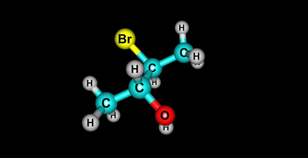 Bromobutanol struktury molekularnej na czarnym tle — Zdjęcie stockowe