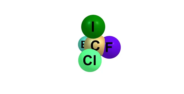 Structure moléculaire du bromochlorofluoroiodométhane isolée sur blanc — Photo