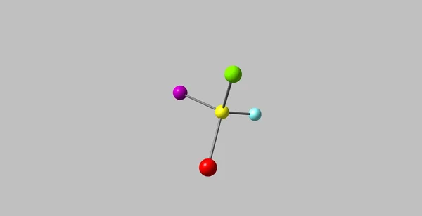 Молекулярная структура бромохлорфториодометана изолирована на сером — стоковое фото