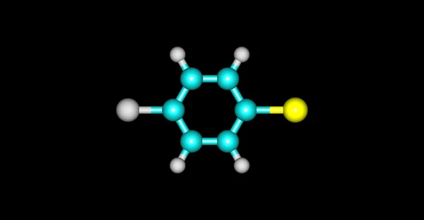 Molekulare Struktur von 1-Bromo-4-Chlorbenzol isoliert auf schwarz — Stockfoto