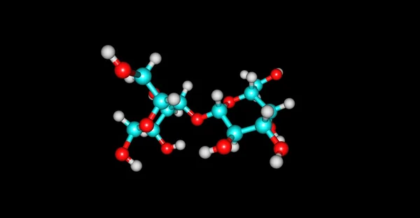 Estrutura molecular da lactose isolada em preto — Fotografia de Stock