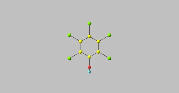 Estrutura molecular do pentaclorofenol isolada sobre cinzento — Fotografia de Stock