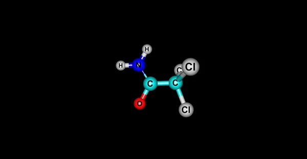 Estructura molecular de 2,2,2-tricloroetanamida aislada en negro —  Fotos de Stock