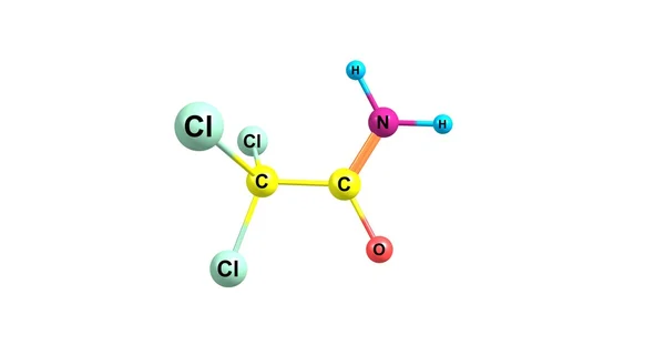Moleculaire structuur 2,2,2-Trichloroethanamide geïsoleerd op wit — Stockfoto