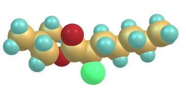 2-Methylprop-1-yl R-2-Chloroheptanoate moleküler yapısı üzerinde beyaz izole