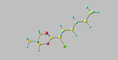 2-Methylprop-1-yl R-2-Chloroheptanoate moleküler yapısı gri izole