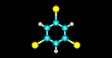 Siyah üzerine izole edilmiş 1,3,5-Tribromobenzen moleküler yapısı