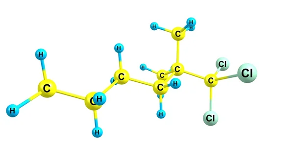 1,1,1-Trichloro-2,2-dimethylhexane molecular structure isolated on white — Stock Photo, Image