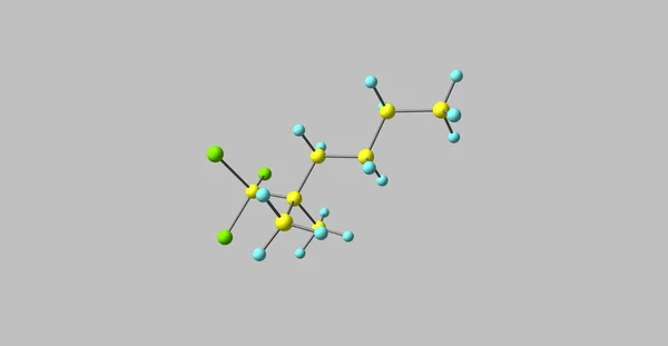 Moleculaire structuur 1,1,1-trichloor-2,2-dimethylhexane geïsoleerd op grijs — Stockfoto